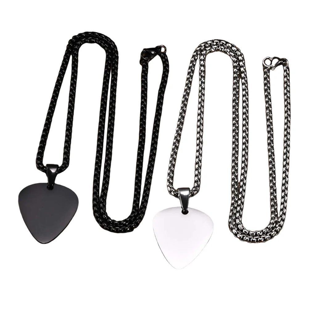 2 Pcs Guitar Pick Neck Chain Jewelry Necklace Rocker Musician Sweater Stainless Steel Metal Musical Party Favors Mens