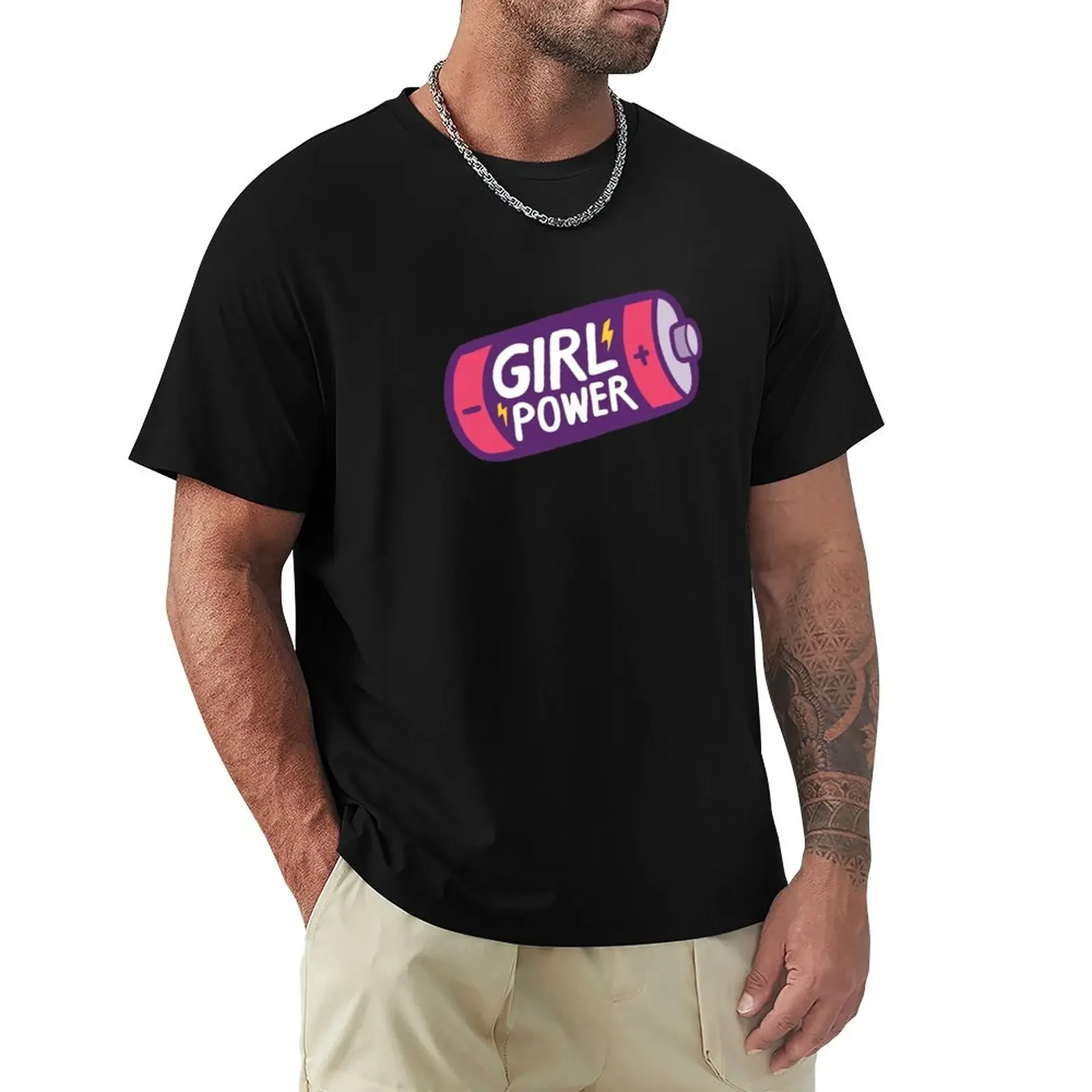 Girl Power Pattern in Pink T-Shirt quick-drying vintage clothes funnys men clothing