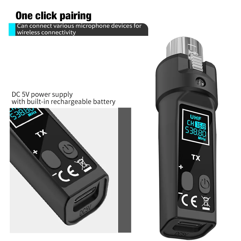 Microphone UHF Wireless Converter Dynamic Condenser Universal Recharge XLR Transmitter and Receiver for Mic Audio Mixer Guitar