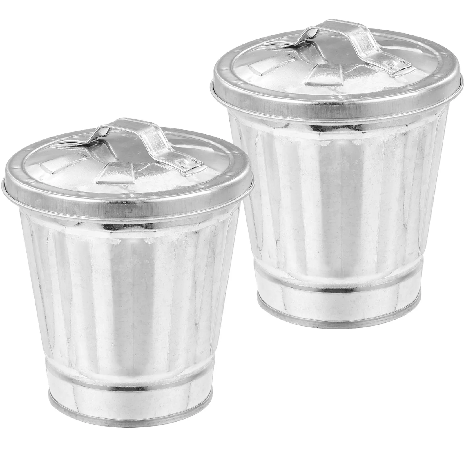 2Pcs Iron Desktop Trash Can Galvanized Mini Garbage Bucket with Lid Space Saving Table Trash Container for Office Dorm Study