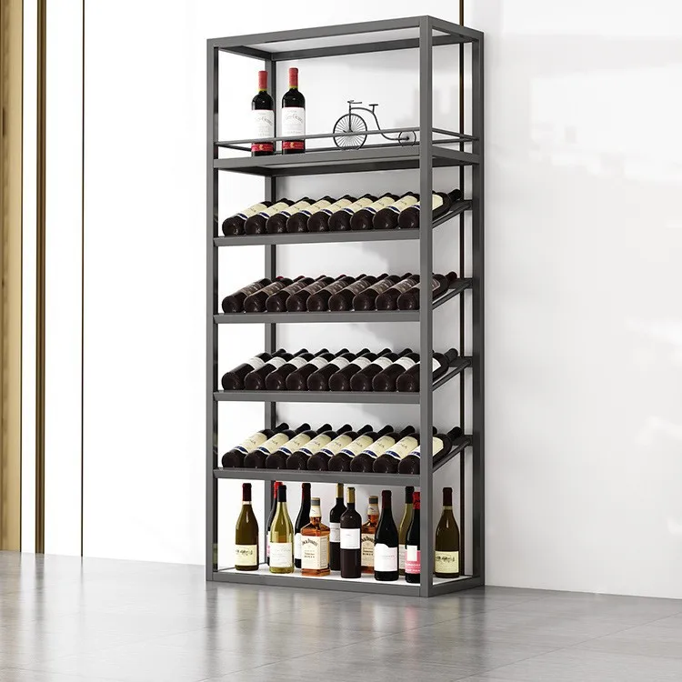 Red wine rack Shelf Living room supermarket Floor-to-ceiling wine bottle Modern simple industrial style wine display rack