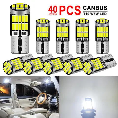 10-40 pçs canbus sem erro t10 w5w lâmpada led para interior do carro cúpula porta mapa tronco luzes da placa de licença 12v 26smd 400lm 6500k branco