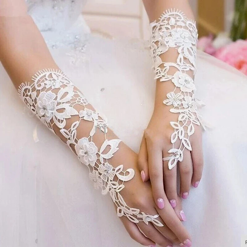 New Elbow Length Lace Crystals Fingerless Bridal Gloves Wedding Gloves for Bride 2024