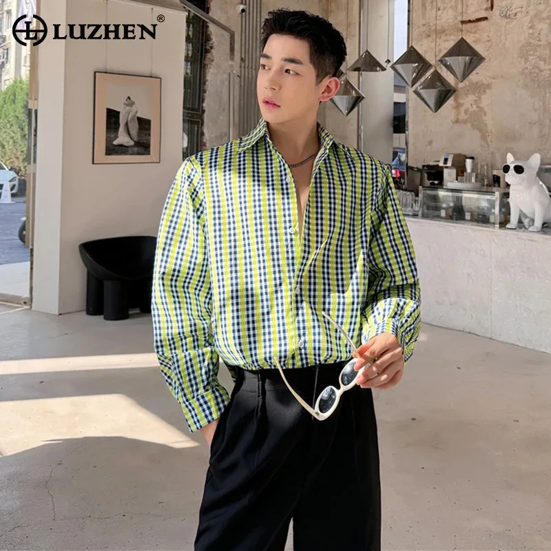 

LUZHEN Fashion Plaid Korean Reviews Many Clothes Men's 2024 Autumn Checked Long Sleeve Shirts Elegant Luxury Loose Tops LZ6218