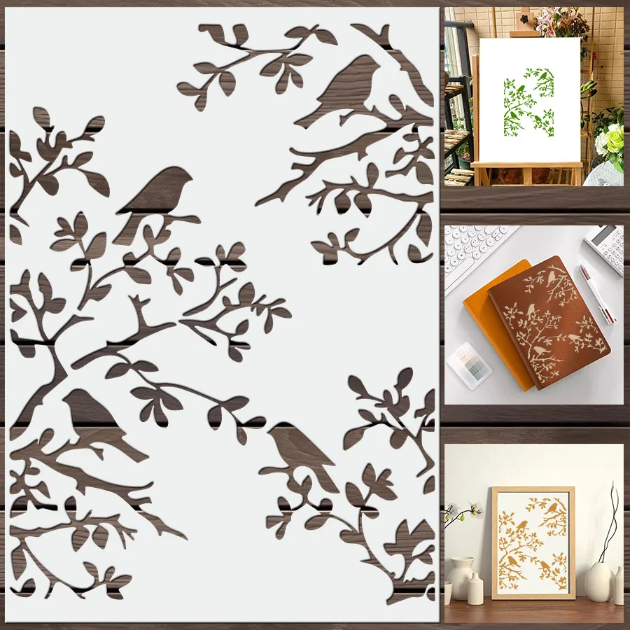 1pcs DIY Bird Branch Stencil for Wall Painting Decoration | Reusable Craft Template for Art Journals