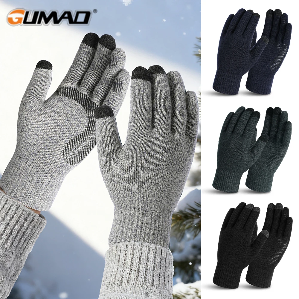 Winter Ski Gloves Men Women Touch Screen Warm Knitted Full Finger Anti-Slip Stretch Outdoor Sports Cycling Driving Hiking Gloves