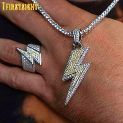 New Ice Out Bling Lightning Pendant Necklace Tow Tone Color Cubic Zircon Charm Men's Women Hip Hop Fashion Jewelry