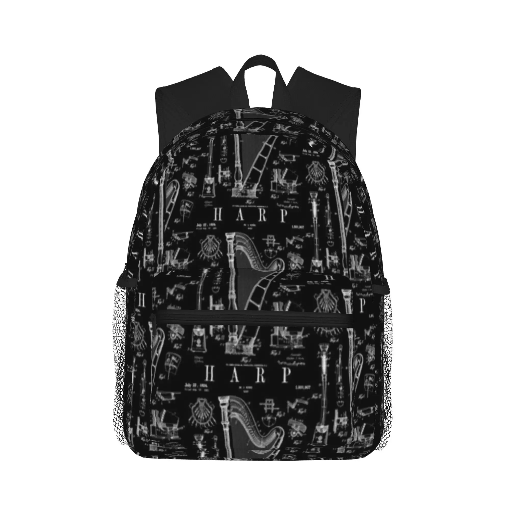 

Harp Vintage Patent Harpist Drawing Print Casual Backpack for Students and Adults Bags for women