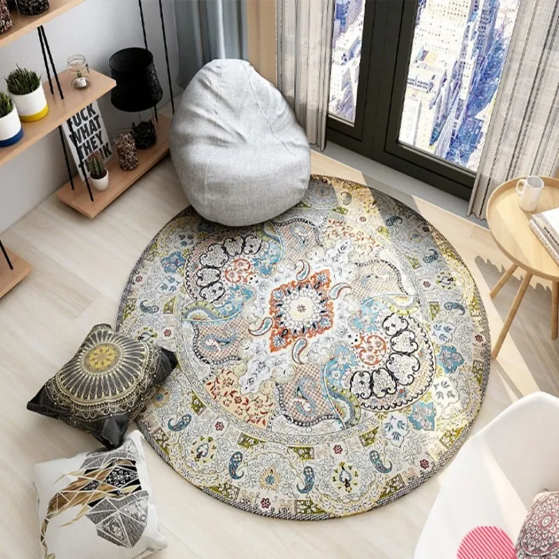 Persian Style Living Room Decoration Carpet Retro Round Rugs for Bedroom Home Chair Floor Mat Large Area Non-slip Washable Rug