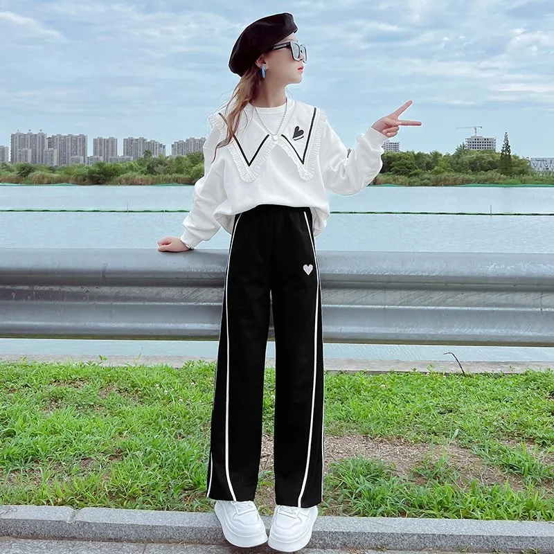 

Sweatshirt Set Wide-leg Pants Top & 2-Piece Girl Clothing 2025 Autumn Winter Clothes Girls Fashion Two Skirt Korean Style Kids