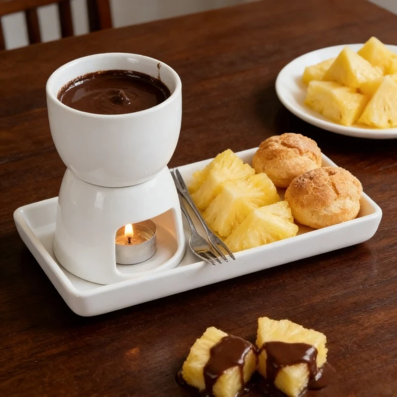 Set de Olla para Derretir Chocolate con Bandeja y Tenedor, Ideal para Postres, Frutas, Pan y Fiestas