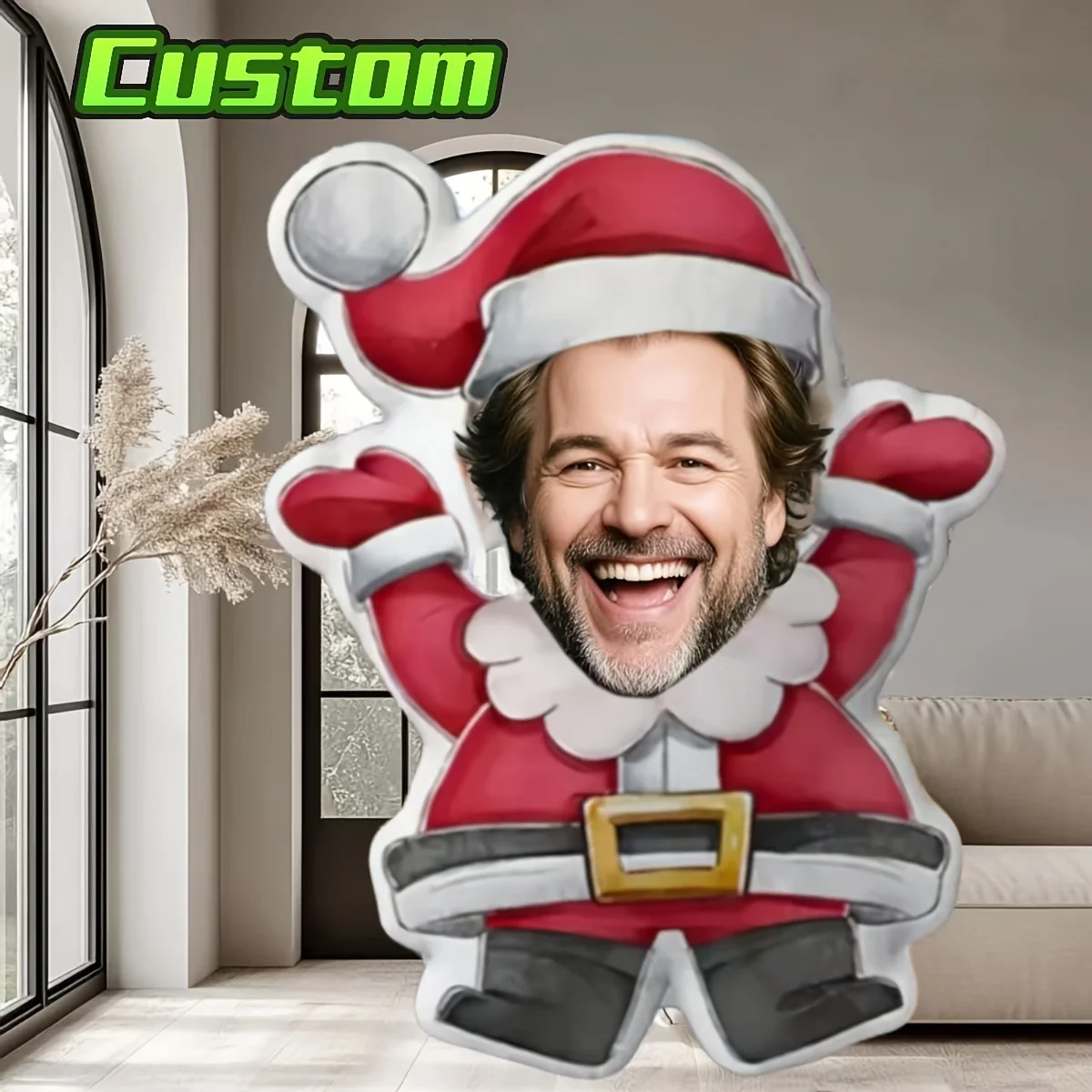 Christmas Santa Claus Character Custom Portrait Throw Pillow, Double-Sided Print, Casual Short Plush Zippered Cushion, Hand Wash