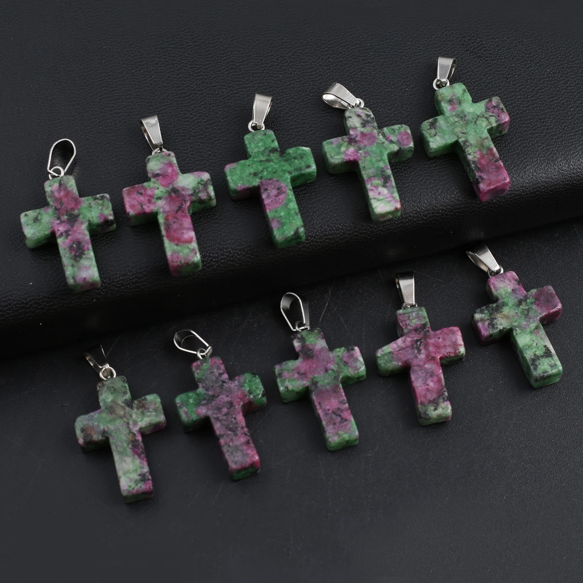 2Pcs Necklace Pendant Natural Stone Cross-Shaped Epidote Pendat For Jewelry Making DIY Necklace Bracelet Earring Accessory