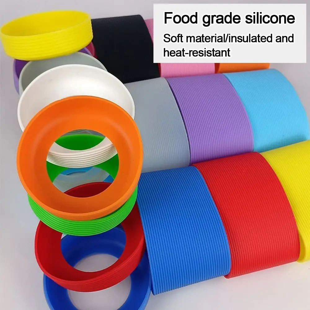 

New Silicone Cup Sleeve Set Stripe Multicolor Non-slip Coaster Sleeve 6.5CM Threaded Cup Cover