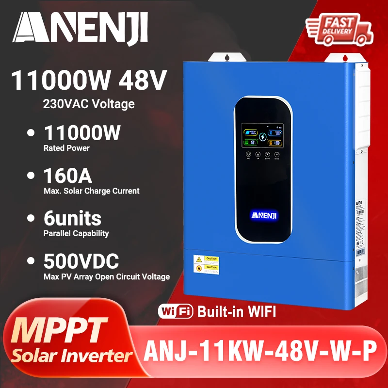 ANENJI 11KW 48V Parallel-Solarwechselrichter Hybrid 230V 4KW 6.2KW 5KW Off/On-Grid-Wechselrichter Reine Sinuswelle PV 500V 160A MPPT Solarregler ﻿