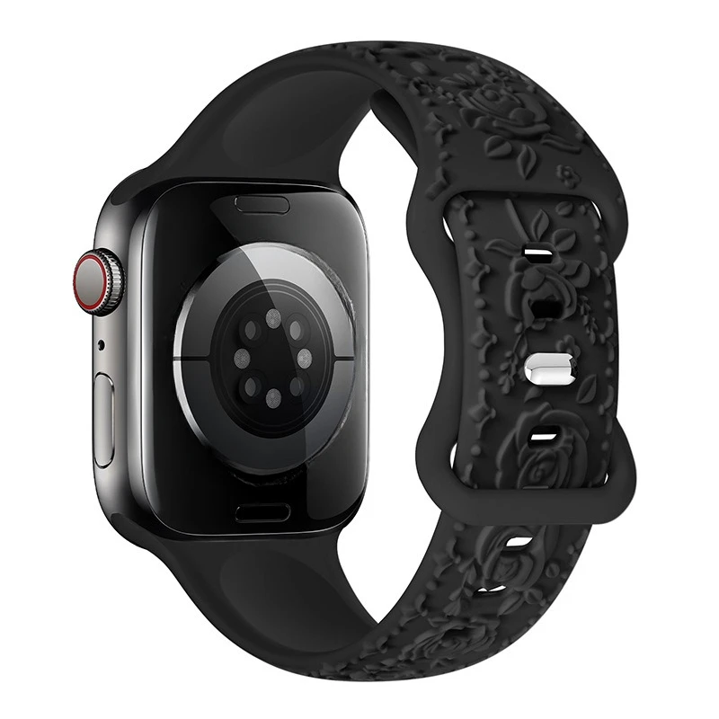 Faixa de Silicone Feminina Gravada Suave para Apple Watch, Correia para iWatch Series 9, 8, 7, 6, 5, 4, Se, 3, 38mm, 40mm, 41mm, 42 milímetros, 44 milímetros, 45 milímetros