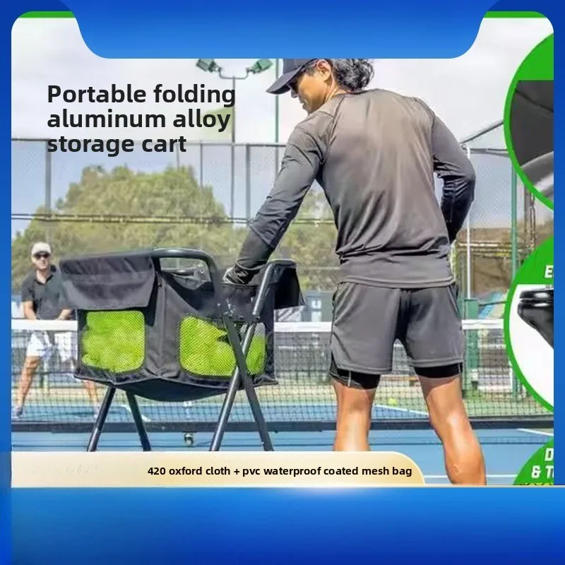 Black Ball Cart Folding Iron Ball Frame Tennis Storage Cart Movable