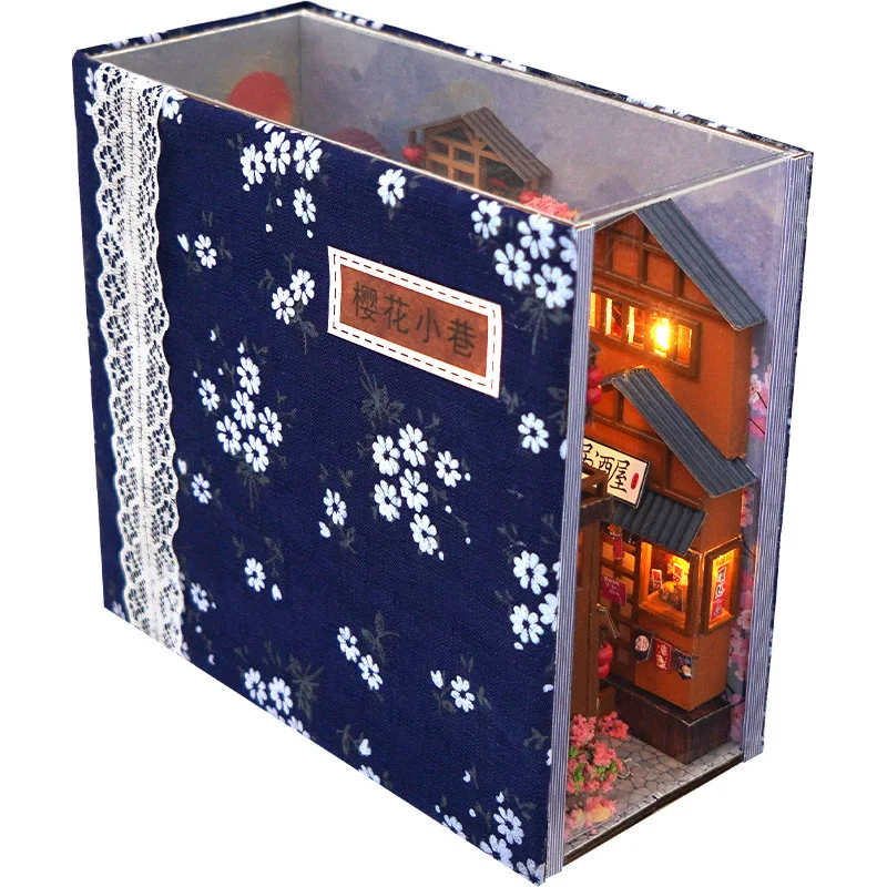 Bookend Shelf Insert Alley Miniature Dollhouse Model Building Set Craft for Home Decoration 3D Wooden Puzzle DIY Book Kit  P541