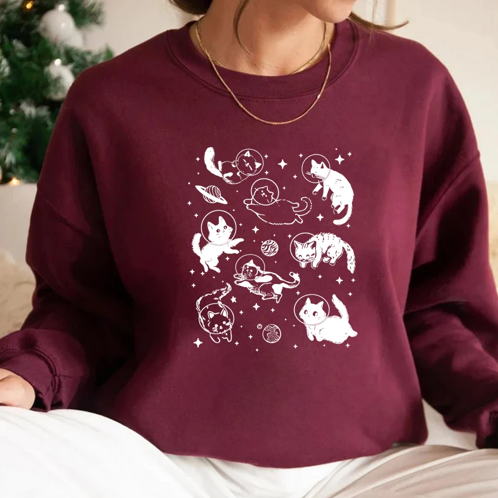 Sweat-shirt Vintage à col ras du cou pour chat drôle, chemise graphique pour chat mignon, maman, manches longues, cadeau pour amoureux des chats