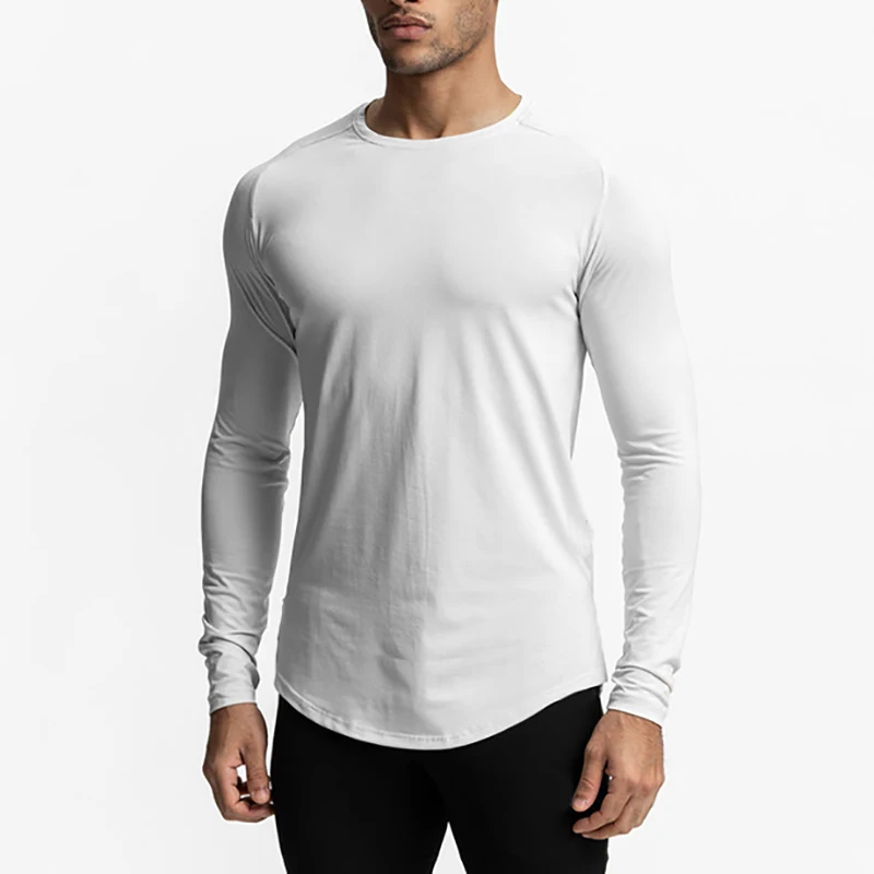 Einfarbig Kompression Langarm Bodybuilding Fitness T Tops Herren Herbst Dünne Sport Schnell Trocknend T-Shirts Gym Kleidung