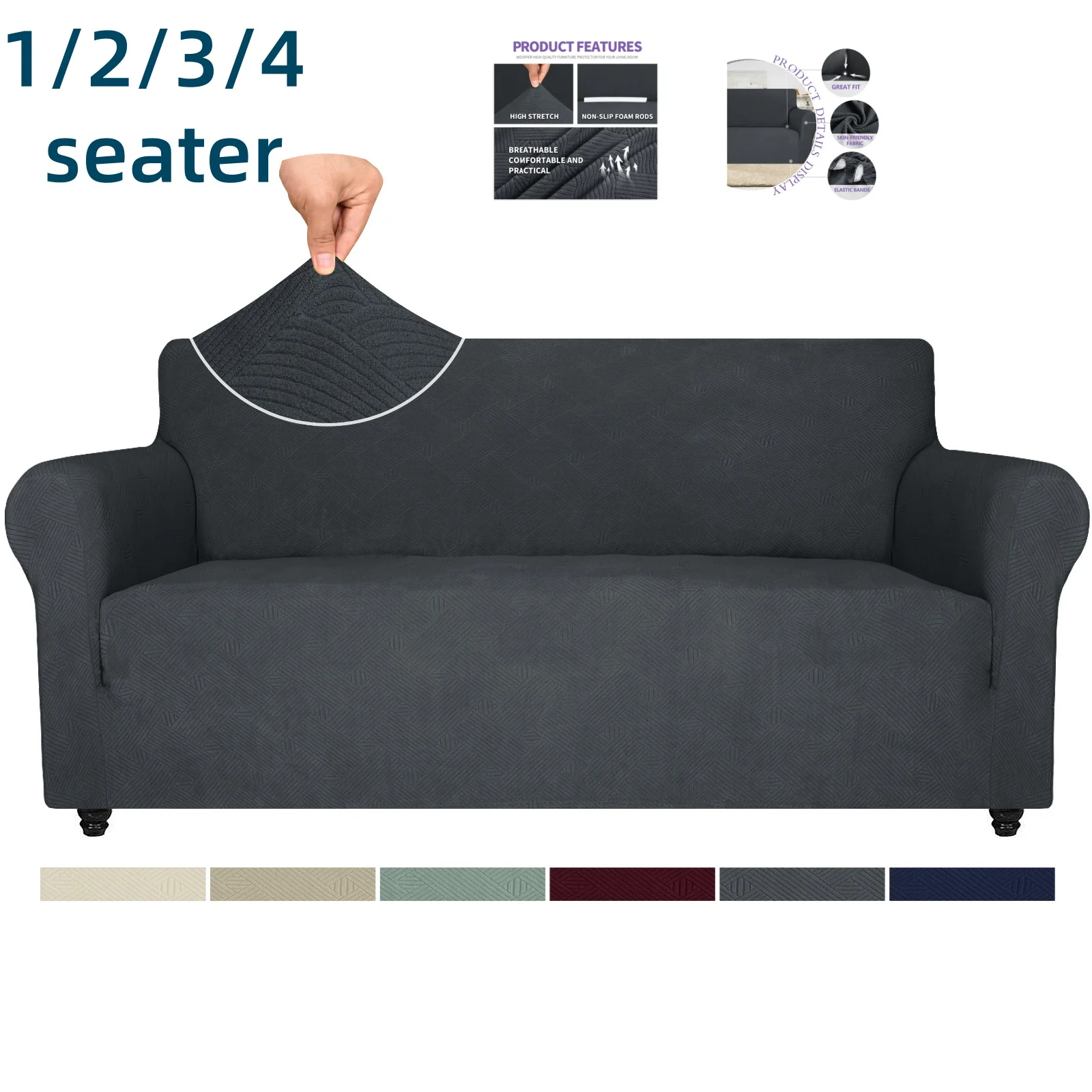 

Solid color elastic jacquard thick full-cover sofa cover for home living room Couch Covers 1/2/3/4 Seats Furniture Protector 1PC