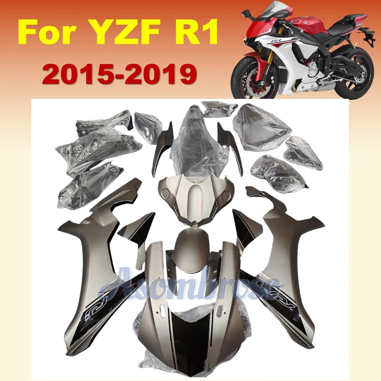 ABS Injection Fairing Kit fit for YZFR1 2015 2016 2017 2018 2019 Grey Fairings YZF-R1 15 16 17 18 19 Motorcycle  Bodywork set