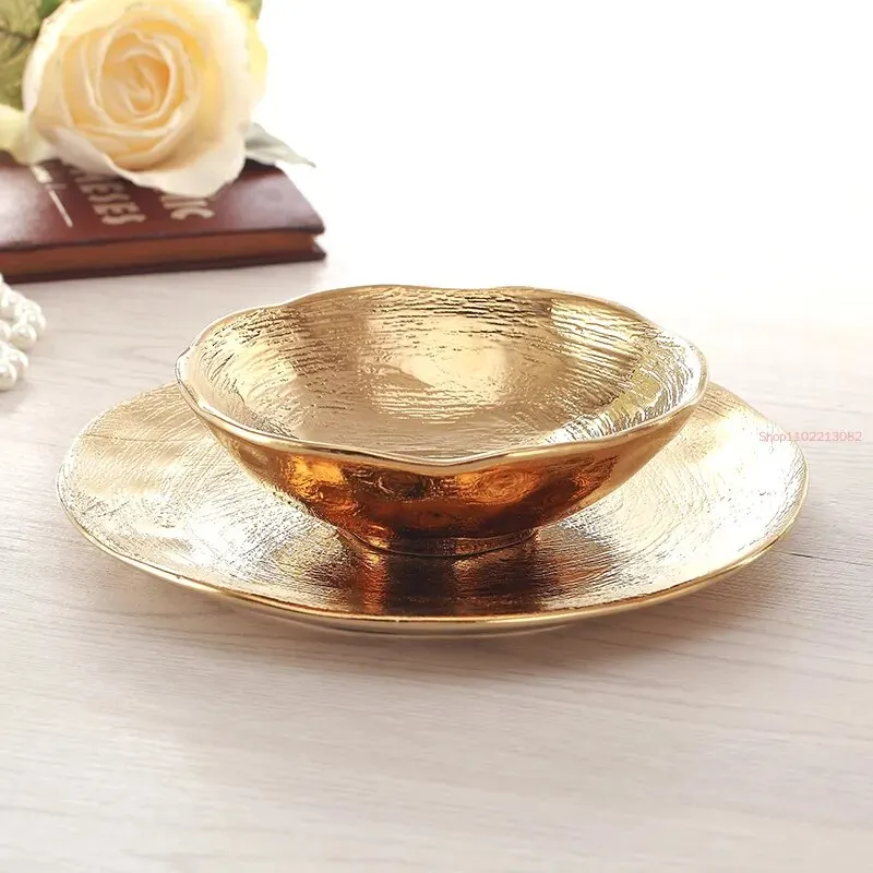 

Golden Ceramic Steak Plate Kitchen Tableware Home Decorations Western Food Fruit Salad Dessert Hotel Restaurant