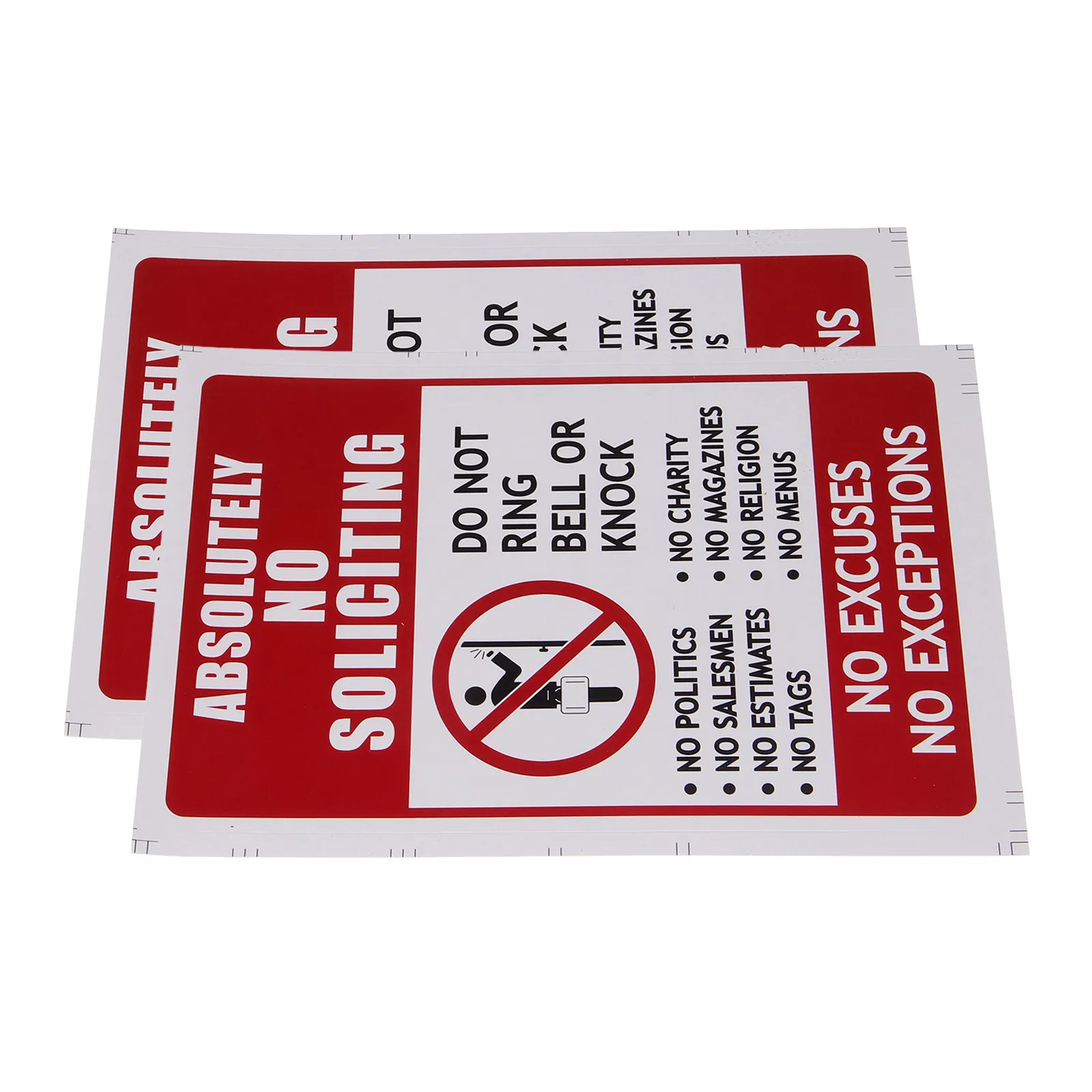 2Pcs No Soliciting Signs for Front Door PVC Adhesive Outdoor Indoor Door Yard Home Business Clear Visible Deter Salespeople