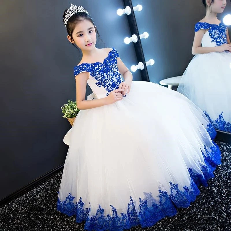 Ombro fora do laço menina Vestido flor de tule, Robe Primeira Comunhão, Personalizado, Aniversário, Princesa, Bebê, Menina