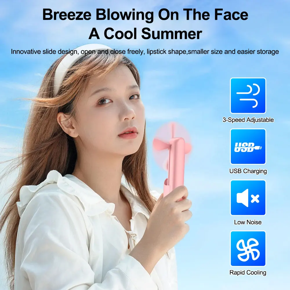 

F2 USB Rechargeable Handheld Desktop Fan 2000mAh Mini Portable Fan Quiet Foldable Office Handy Power Bank Cooler Collapsible