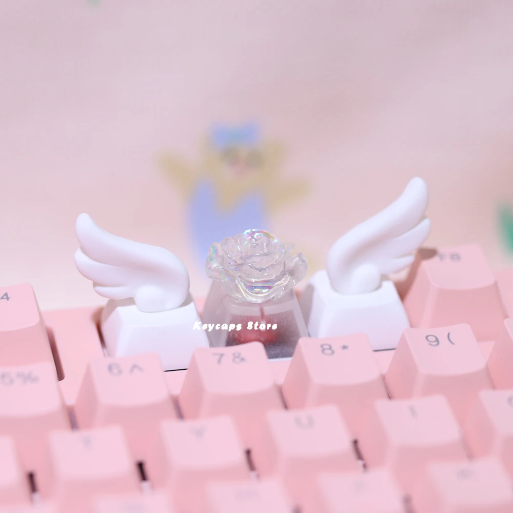 Winged Keycaps For Mechanical Keyboard Keycaps Individualized three-dimensional Artisan Cartoon white Kawaii Keycap