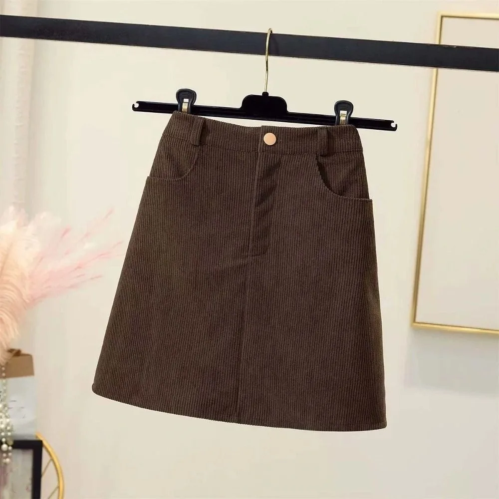 

Elegant High Waist Women Corduroy Skirt Spicy Girl Style Velvet A-line Short Skirt Large Size Autumn Winter Slim Fit Skirt Girls
