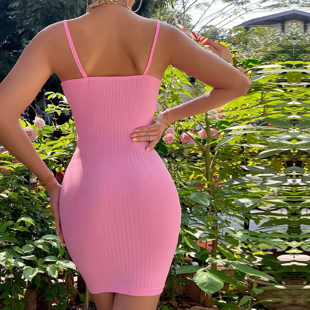 Euramerican Sexy Slim-Fit Strapless Party Dress With A Line Neck Pink Women's Clothing