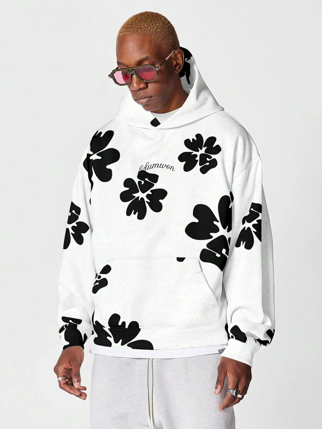 Sudadera con capucha para hombre, ropa de calle informal, cómoda, Simple, a la moda, con estampado Floral