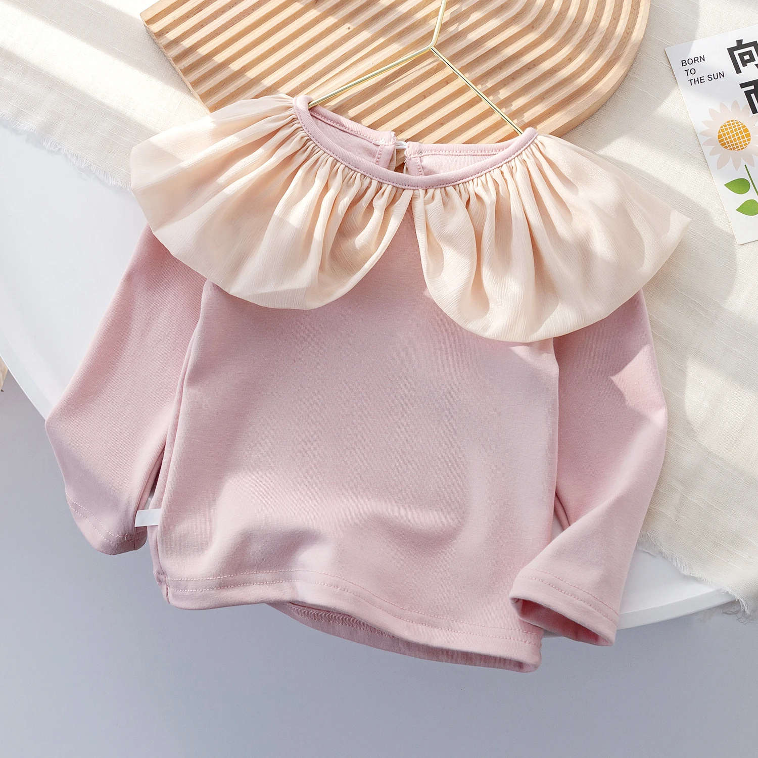 Baby Girls Shirts Cute Ruffles Collar Long Sleeved Tee Spring Autumn Kids Bottoming Shirt 1-6Years Girls Tops