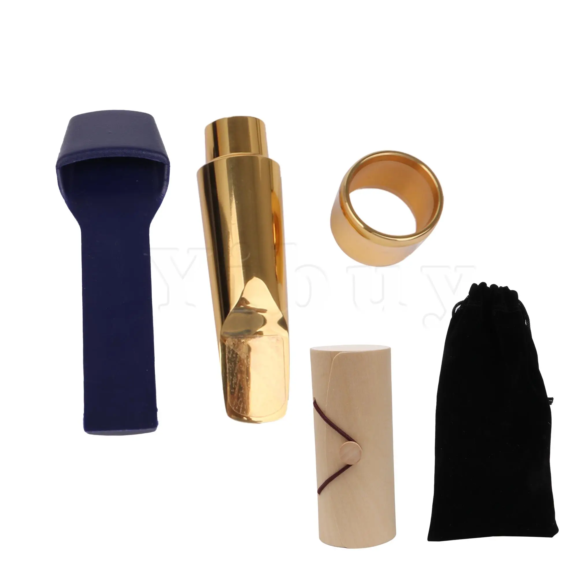 Yibuy Soprano Tenor Alto E Flat Saxophone Neck Soft Strap Metal Silver Golden Brass Mouthpiece 5 6 7 8# Round Clip Wooden Case