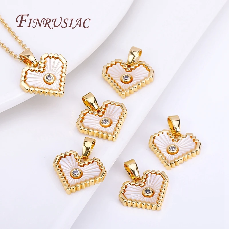 18K Real Gold Plated Natural Shell Heart Pendants For Necklace Making,Inlaid Zircon Love Charms DIY Jewellery Making Supplies