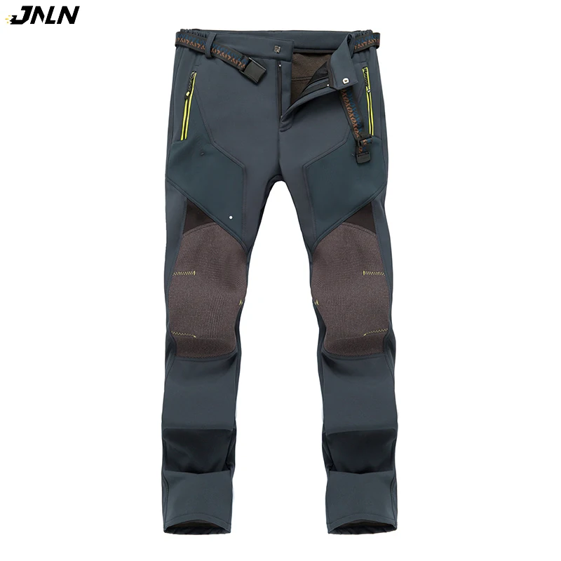 

JNLN Men's Thermal Pants Winter Thick Fleece Waterproof Pants Outdoor Trekking Hiking Climbing Skiing Soft Shell Rain Trousers