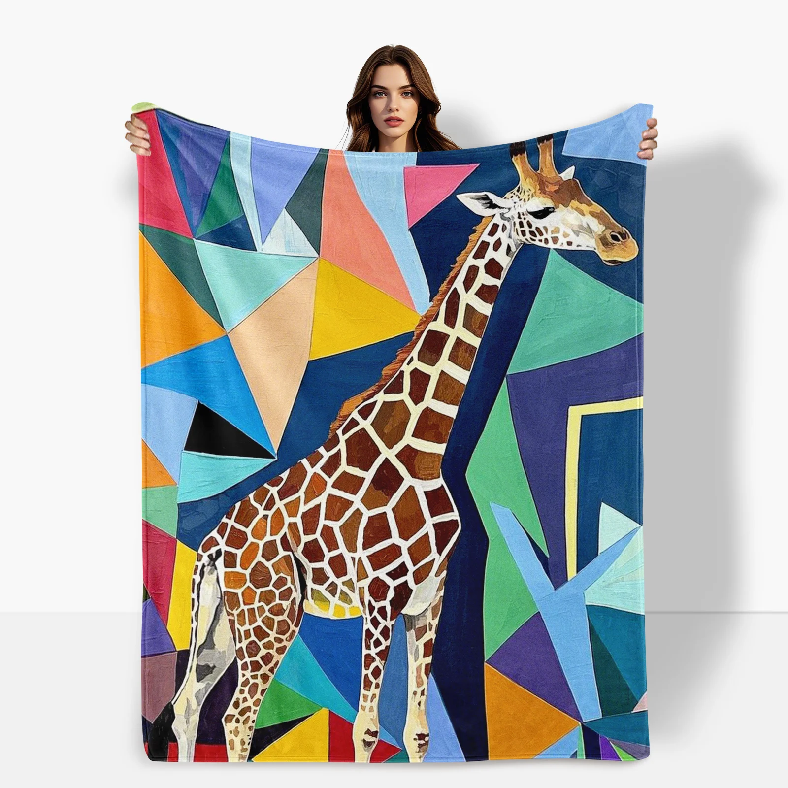 

Playful Giraffe With Red Yellow And Blue Collage Design Cozy Blanket For Colorful Home Decor And Creative Living Room Essentials