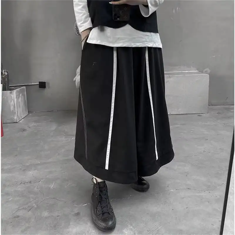 

Ladies Pant Skirt Wide Leg Pants Spring/Autumn Classic Black Retro Fashion Loose High Waist Large Size Pants Nine Minutes