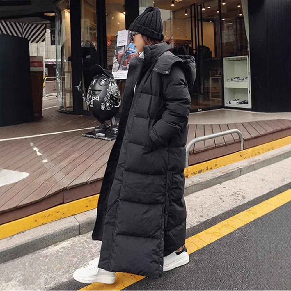 

Women's Down Cotton Jacket Winter Parkas Warm Coat Loose Long Knee Length Solid Hooded Jacket Warm Outerwear
