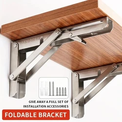 2pcs Heavy Duty Stainless Steel Folding Shelf Brackets Collapsible Wall Mounted L-Table Hinges for Bench & Table with Screws