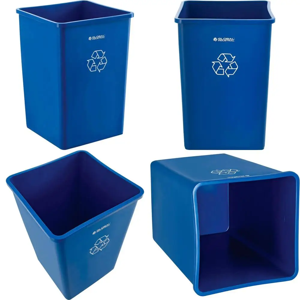 

Пластиковый квадратный мусорный бак на 35 галлонов, двойного назначения, 19.5x19.5x27.8, синий, без крышки