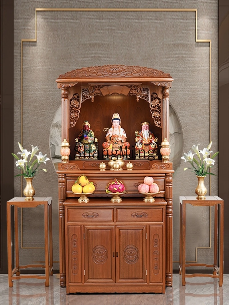 

CLnew Chinese shrine cabinet offering Shentai Maitreya Buddha cabinet solid wood shrine offering table Shentai household