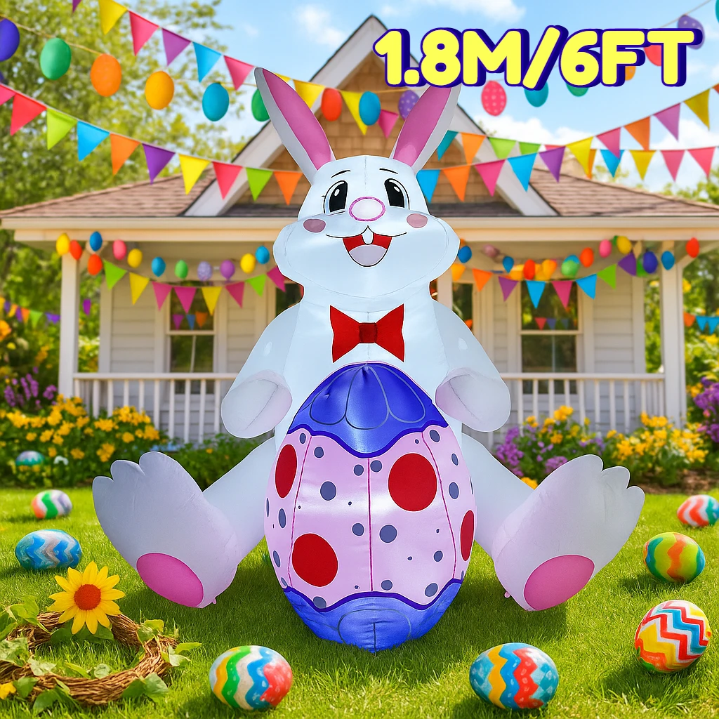 

Надувные игрушки 1,8 м/6 футов счастливой Пасхи, белый кролик, обнимающий пасхальные яйца, декор, светодиодные фонари, пасхальные украшения, пасхальные надувные