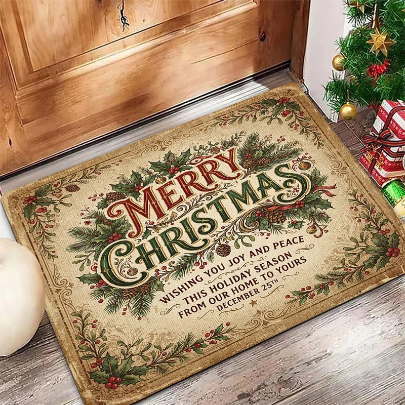 Deer Antler Forest Welcome Rustic Wood Carved Frame Pine Tree Bird  Non Slip  Mat For Cabin Style Home Entrance Decor