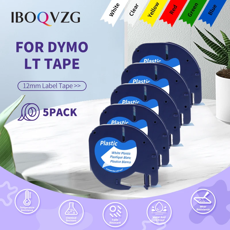 

IBOQVZG 5PK, совместимая с Dymo 91201 Letratag, лента для этикеток, 12 мм, этикетка для этикетировочной машины Dymo Letratag LT-100H LT100T, черный на белом