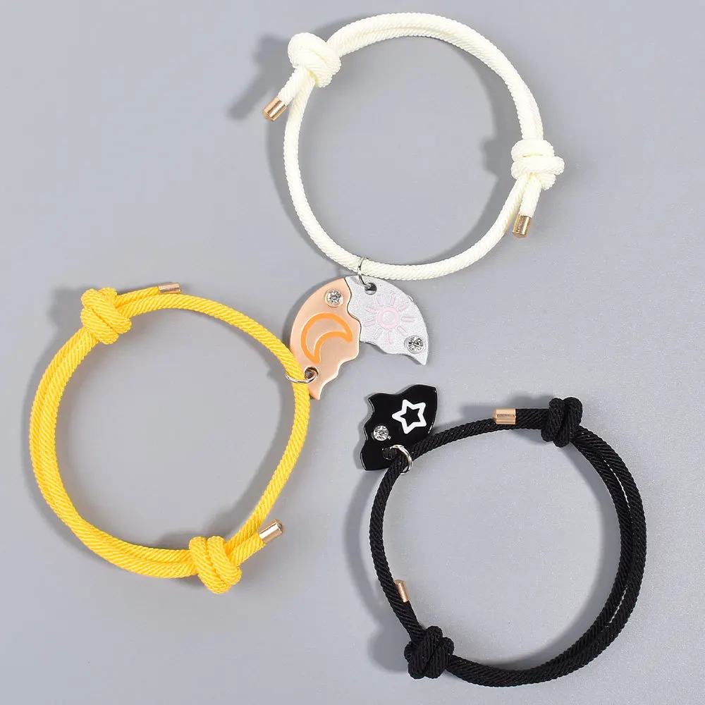 3 قطع من سوار الشمس على شكل قمر على شكل نجمة الشمس، مجموعة أساور الصداقة الجميلة من المجوهرات المصنوعة يدويًا للأصدقاء 2025