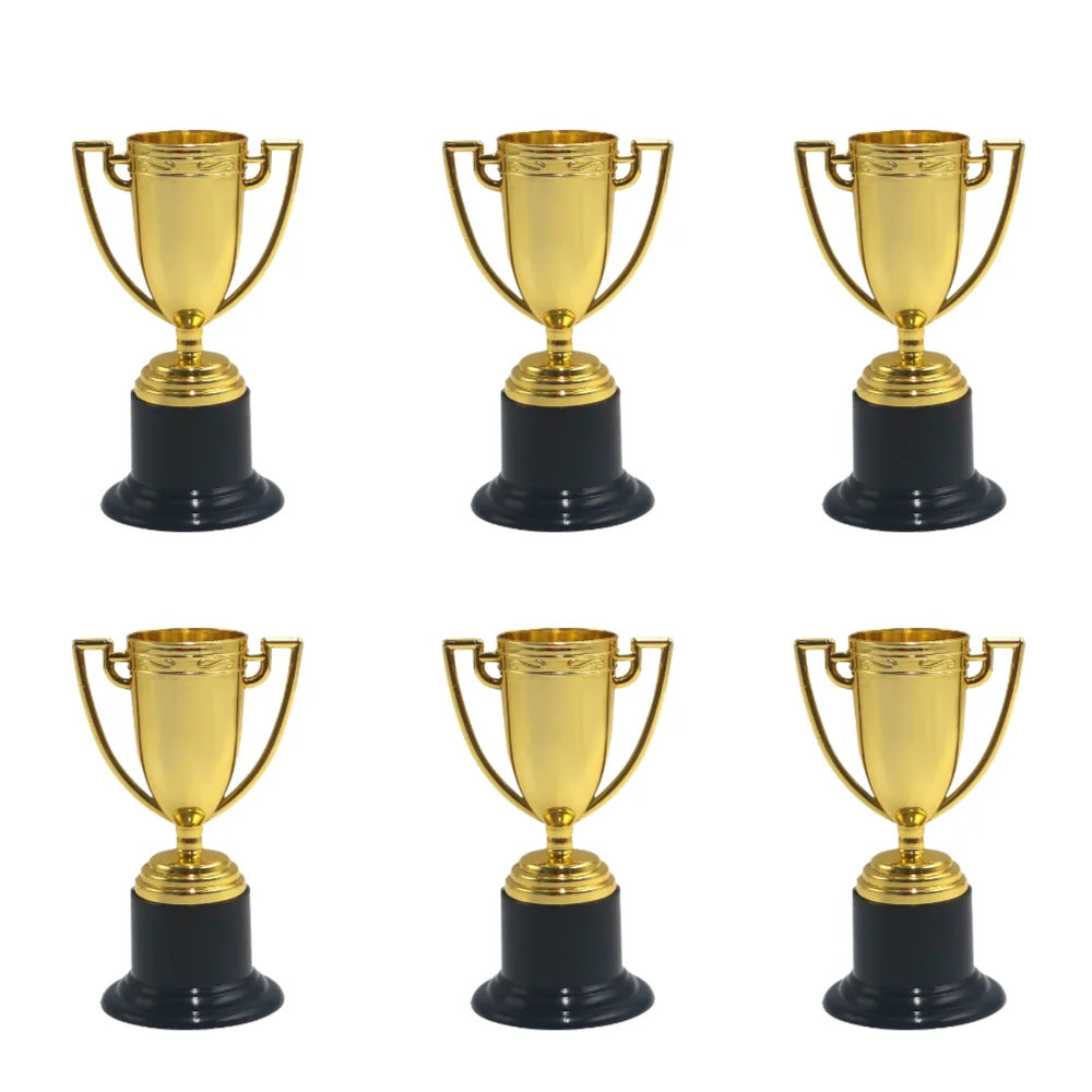 Gold Plated Gold Plated Trophies Plastic Material Small Size Plastic Trophy Set 6Pcs Set Golden Color Trophy Cup Easter Party