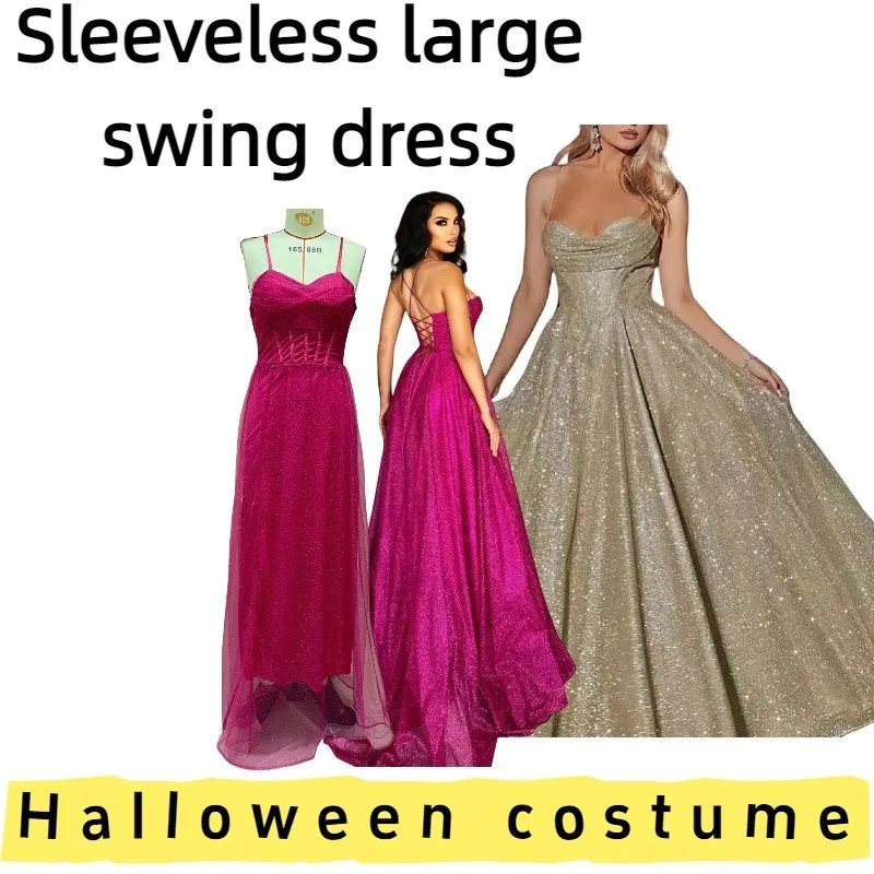 

European American Women's Sleeveless Strapless A-Line Maxi Dress for Banquets Proms Weddings Formal Events Evening Gatherings
